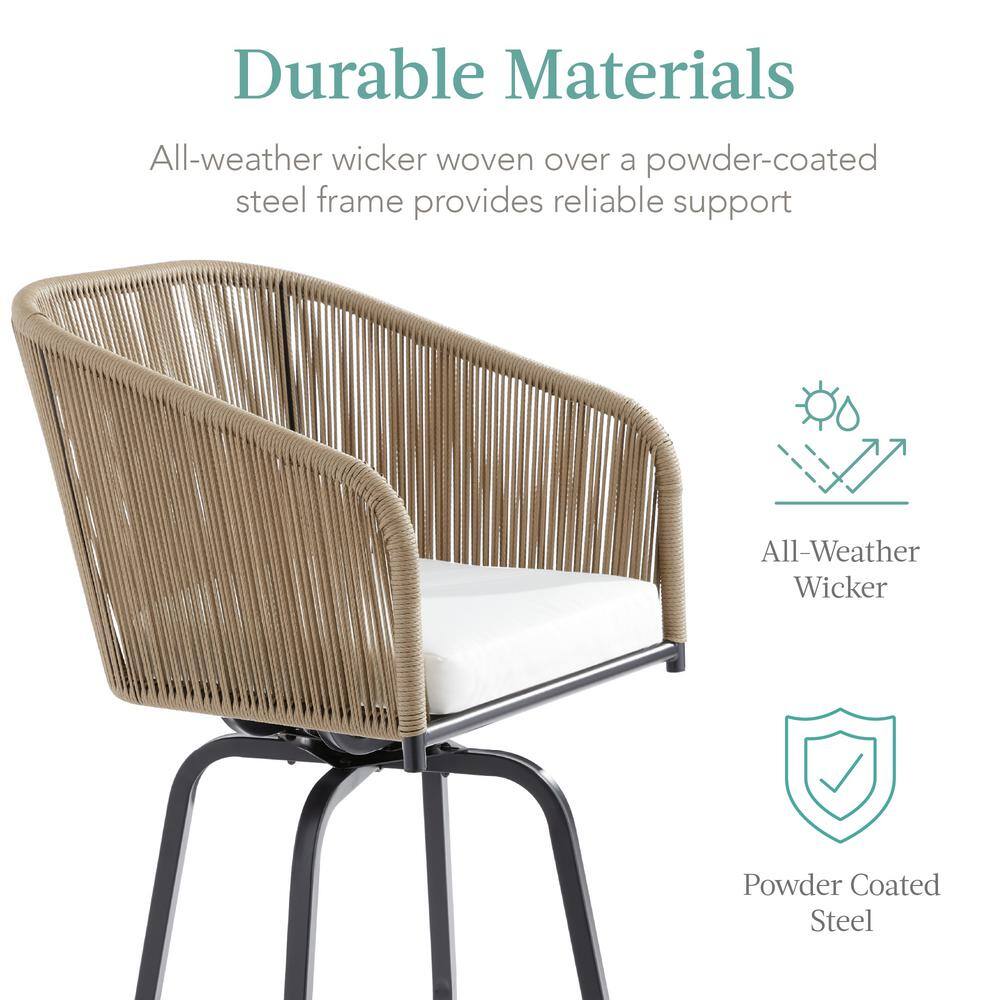 Natural Wicker Swivel Bar Height Chairs with Cushions