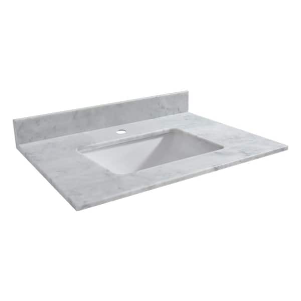 WOODBRIDGE 43 in. W x 22 in. D Marble Vanity Top in Carrara White with Single White Sink