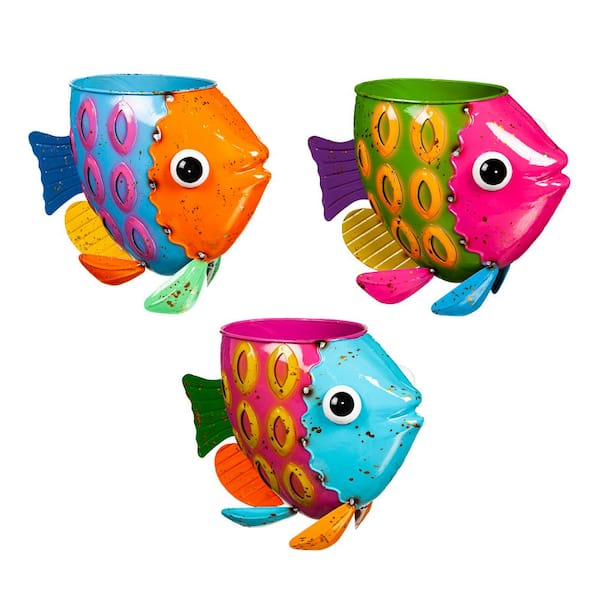 Evergreen Colorful Metal Fish Planter (3-Pack)
