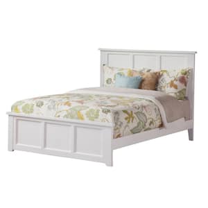 Madison White Queen Solid Wood Frame Low Profile Platform Bed with Matching Footboard and USB Device Charger