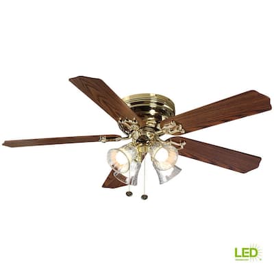 Carriage House 52 in. Indoor LED Polished Brass Ceiling Fan with Light Kit, Reversible Motor and Reversible Blades