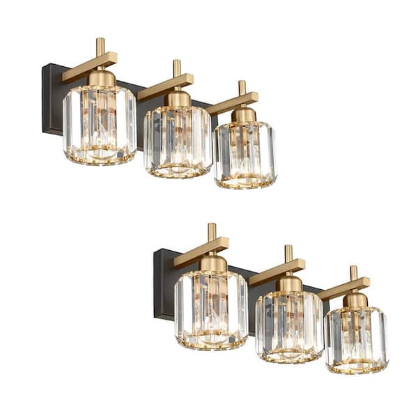 JAZAVA 16.5 in. Modern 3Light Gold and Black Vanity Lights with