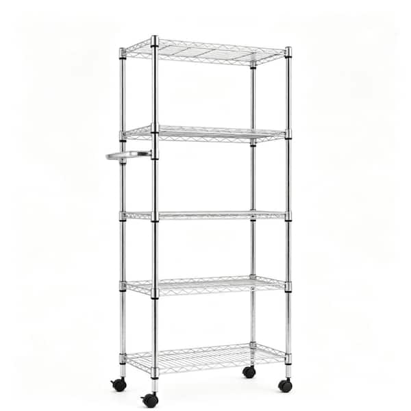 Heavy‑Duty 5‑Tier Rolling Wire Shelving Unit with Handles,Lockable Casters for Garage Basement Household