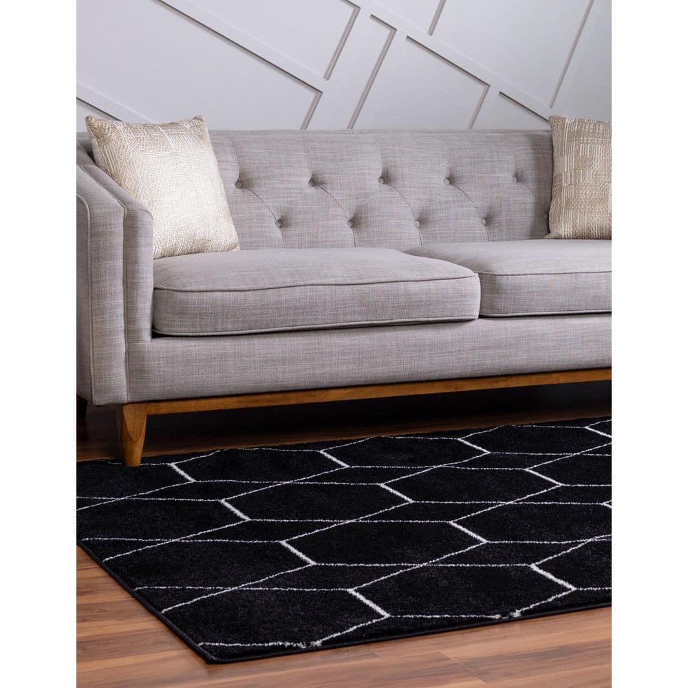 Modern Black and Ivory Trellis Rectangular Area Rug