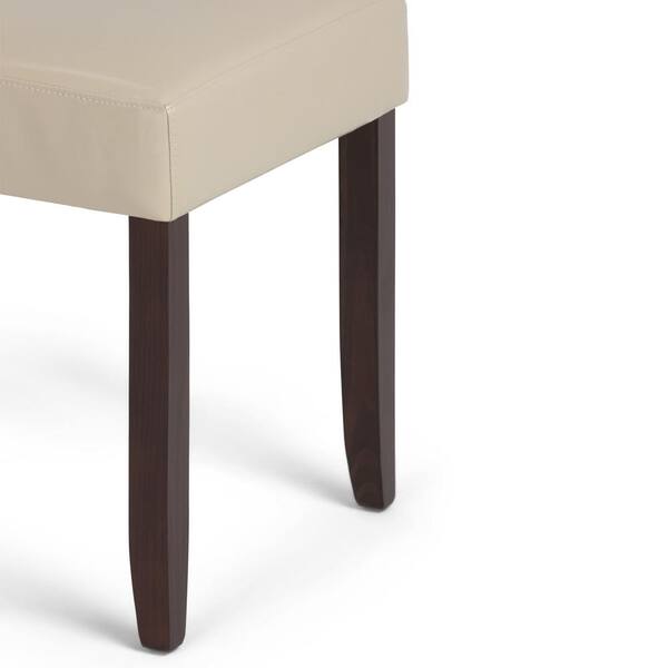 Acadian Transitional Parson Dining Chair in Satin Cream Faux Leather (Set of 2)
