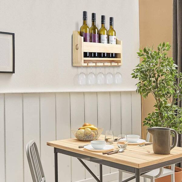 Wine Rack Wooden Wall Hanging bar Cabinet Shelf with Wall Mounted