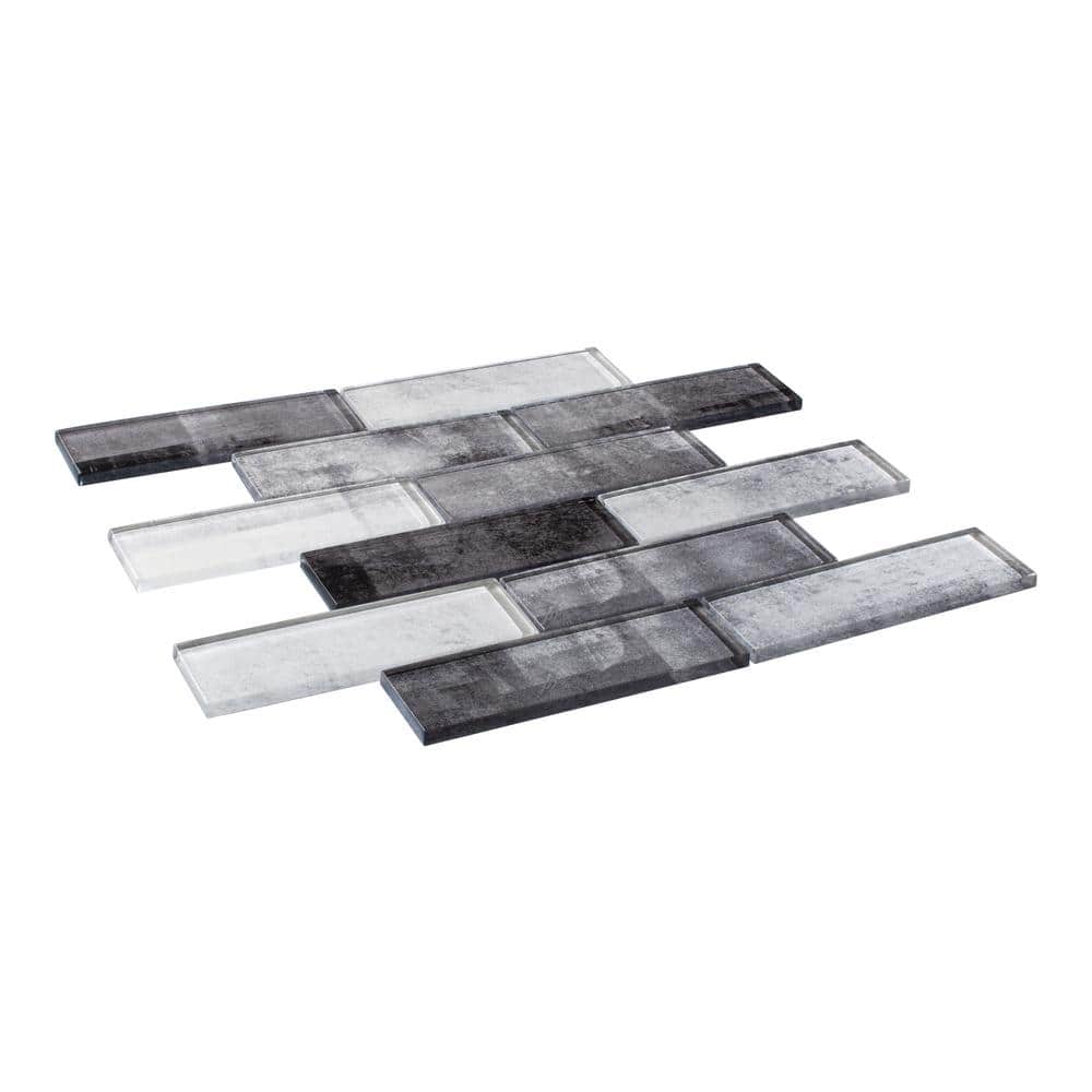 Migdal Ness Gray Polished Glass Mosaic Tile Sheet for Kitchen and Bathroom