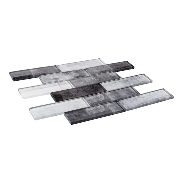Migdal Ness Gray 2-in. x 6-in. Brick Joint Wood Look Polished Glass Wall and Floor Mosaic Tile (4.9 sq. ft./Case)