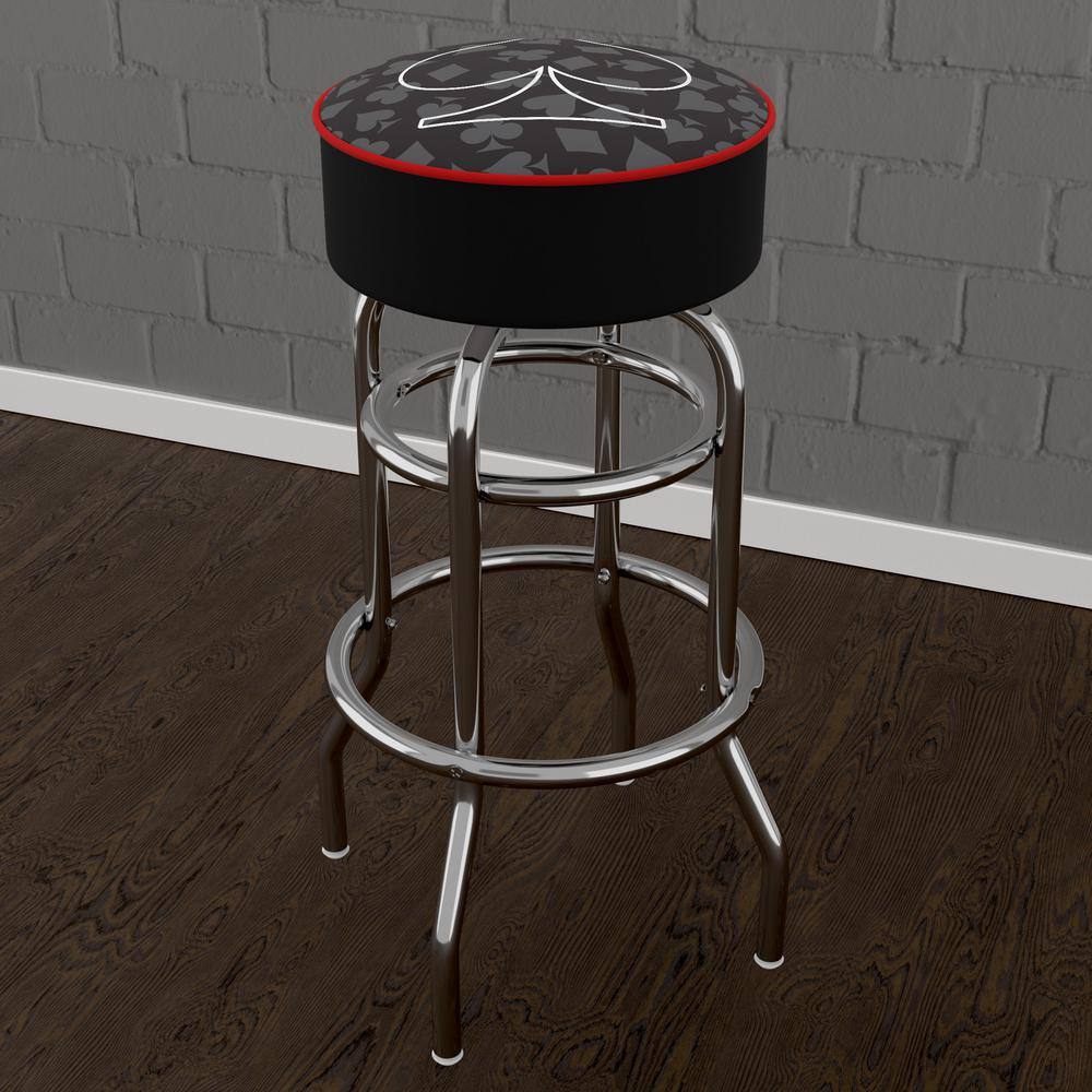 Four Aces Spade Logo 31 in. Red Backless Metal Bar Stool with Vinyl