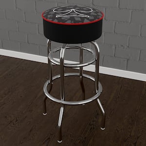 Four Aces Spade Logo 31 in. Red Backless Metal Bar Stool with Vinyl Seat