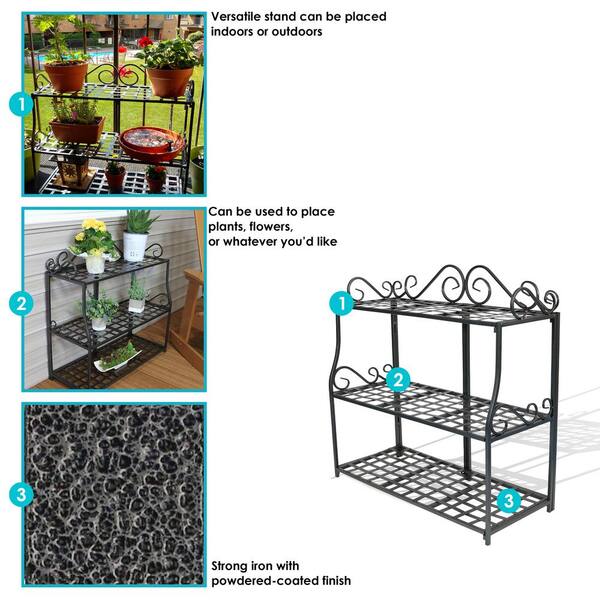Sunnydaze 3-Tier Metal Iron Plant Stand with Scroll Edging