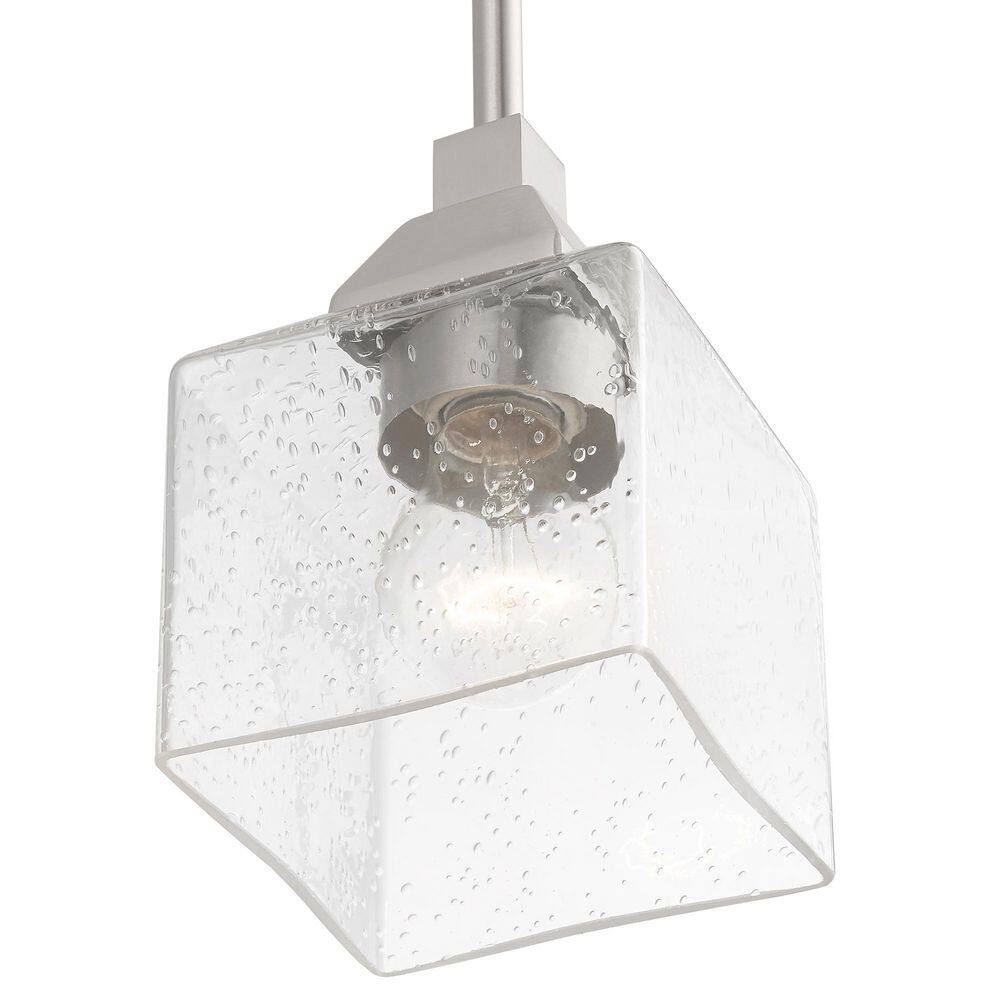 Brushed Nickel Mini Pendant with Clear Seeded Glass Shade