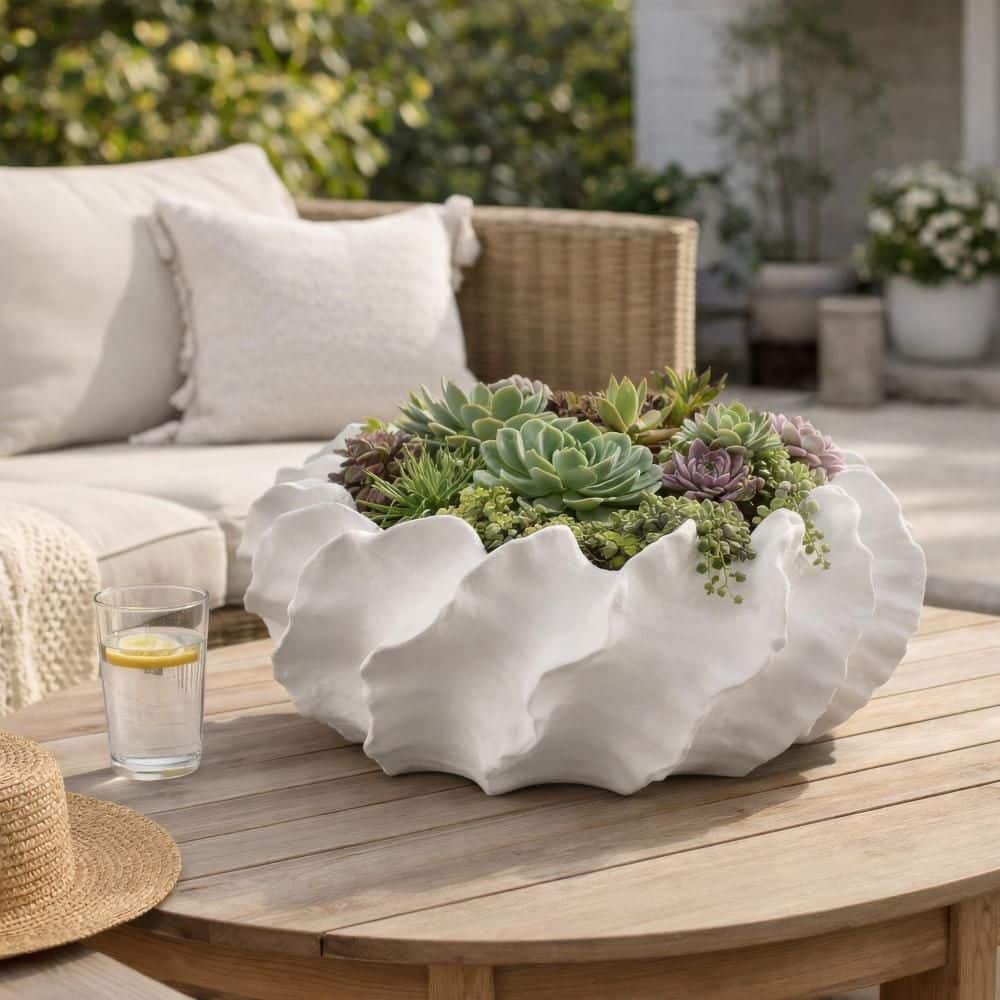 Benjara Velz Matte White Indoor/Outdoor Ceramic Round Decorative