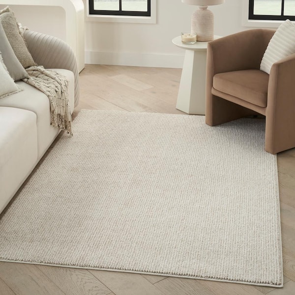 Textured Home Ivory Beige 4 ft. x 6 ft. Solid Geometric Contemporary Area Rug