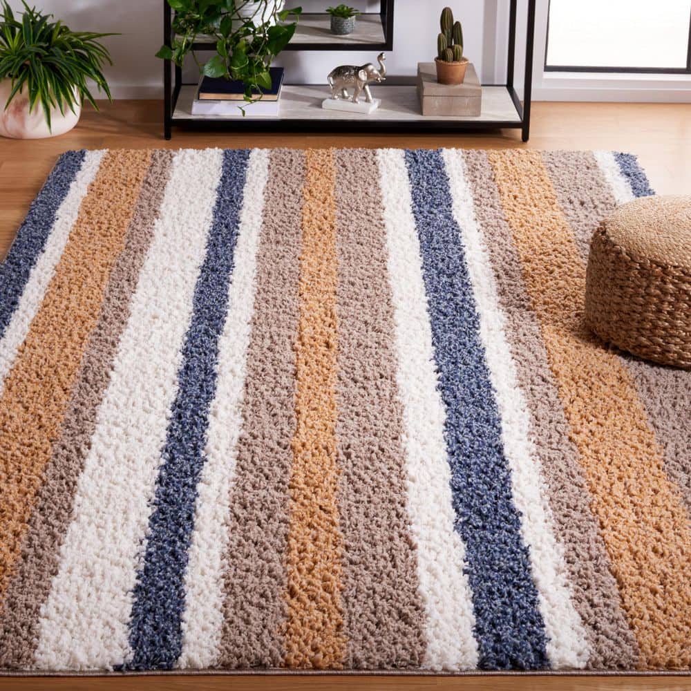 Calico Shag 7 ft. x 7 ft. Square Taupe/Ivory Solid Striped Area Rug price history on PriceWatchPro