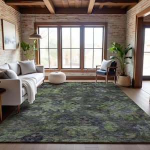 Mayfield Premium Machine Washable Abstract AMF1109 Green 9 ft. x 12 ft. Area Rug