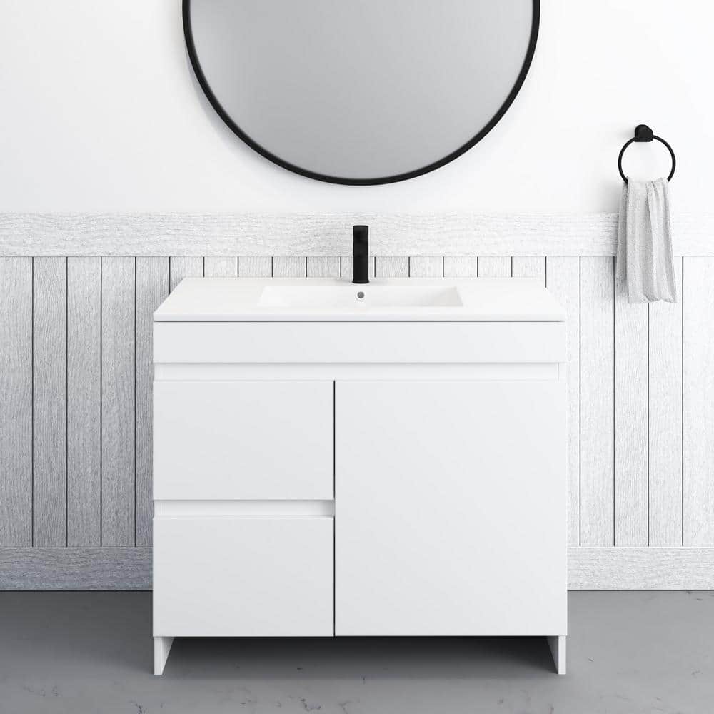 Mace 36 in. W x 18 in. D x 34 in. H Bath Vanity in White with White Ceramic Top and Left-Side Drawers price history on PriceWatchPro