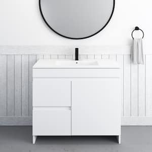 Mace 36 in. W x 18 in. D x 34 in. H Bath Vanity in White with White Ceramic Top and Left-Side Drawers