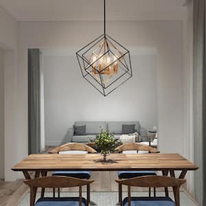 Harmonium 4-Light Black Sputnik Caged Modern Industrial Hanging Pendant Light Chandelier for Kitchen Dining Room