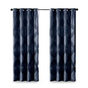 Abel Navy Ogee Knitted Jacquard 50 in. W x 84 in. L Blackout Grommet Top Curtain