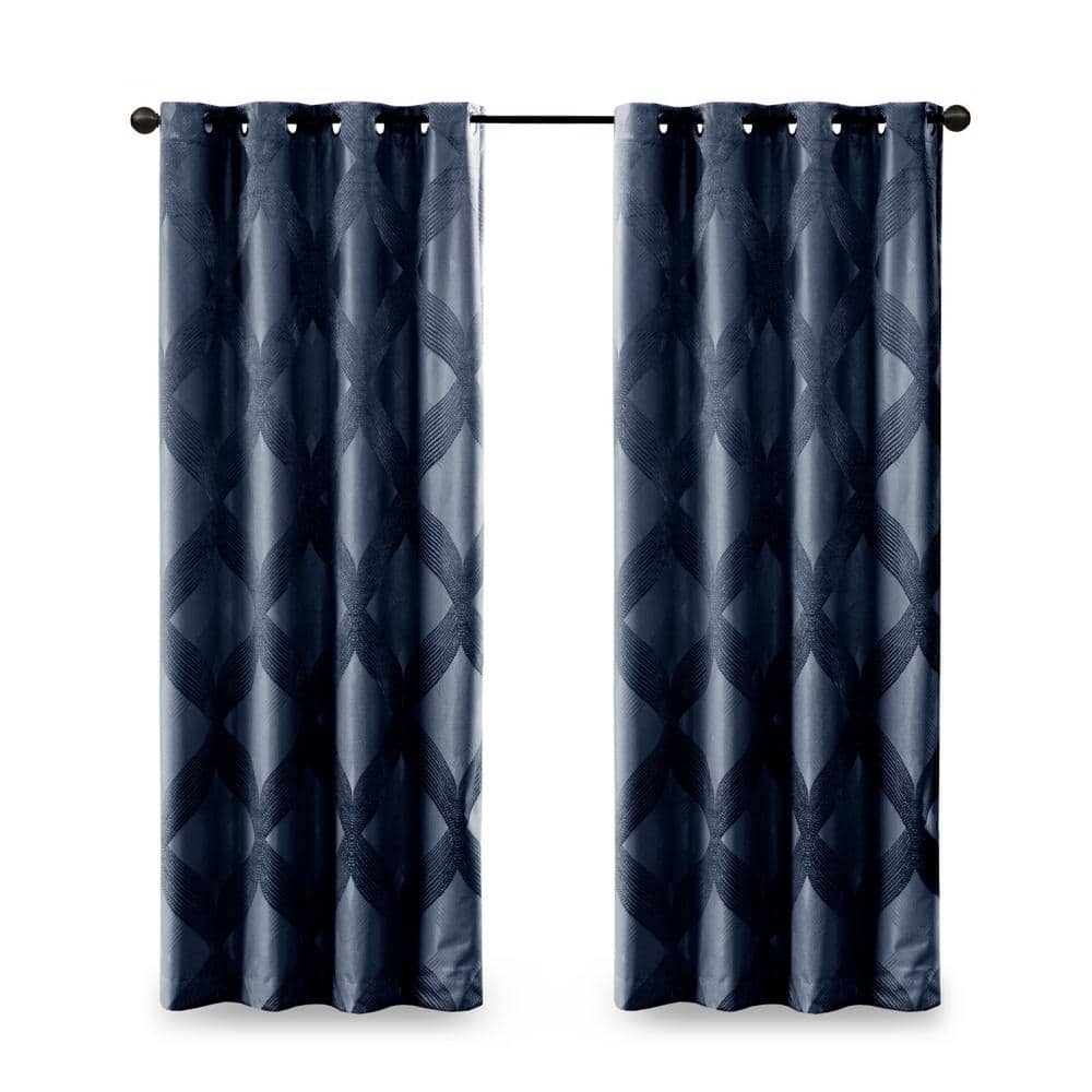 Navy Ogee Knitted Jacquard Blackout Curtain Panel