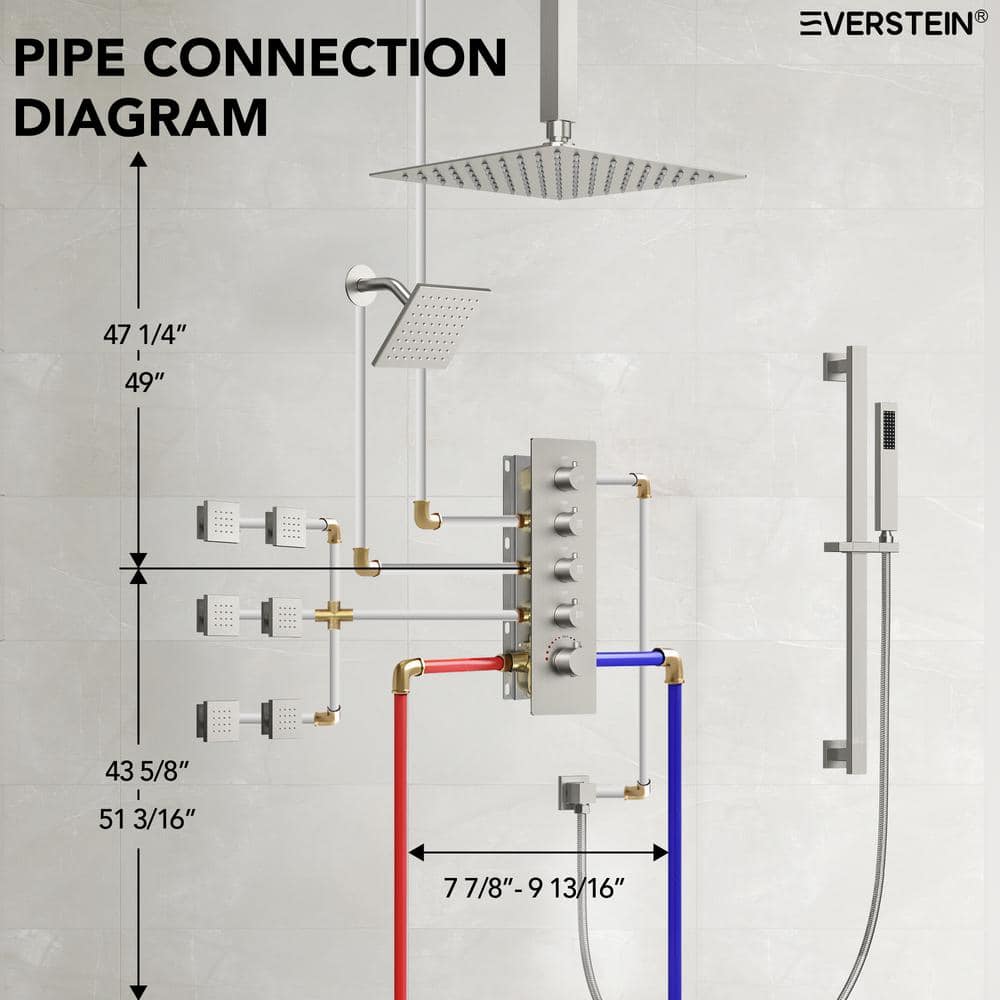 DualJetSpa 16" & 6" Brushed Nickel Dual Shower Head System with Body Jets