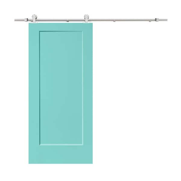 CALHOME 30 in. x 80 in. Mint Green Stained Composite MDF 1Panel Interior Sliding Barn Door with Hardware Kit