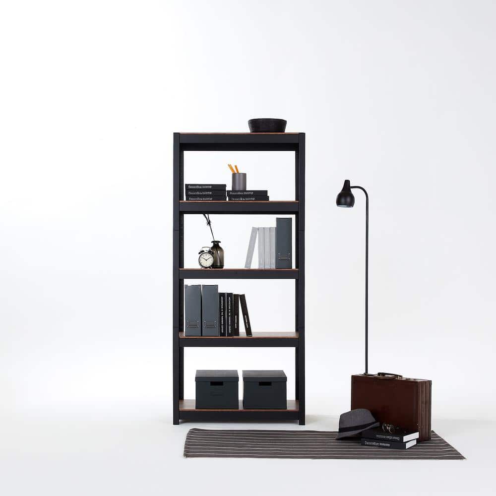 Best Home Fashion Kepsuul 77 in. Black Wood 4 Shelf Standard Bookcase