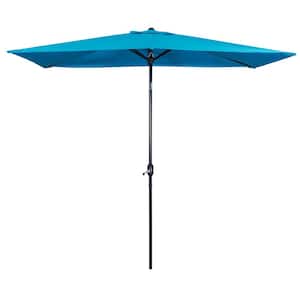 10 ft. x 6.5 ft. Crank Lift Outdoor Rectangle Market Patio Umbrella with 6-Steel Rids in Turq (Base Not Included)