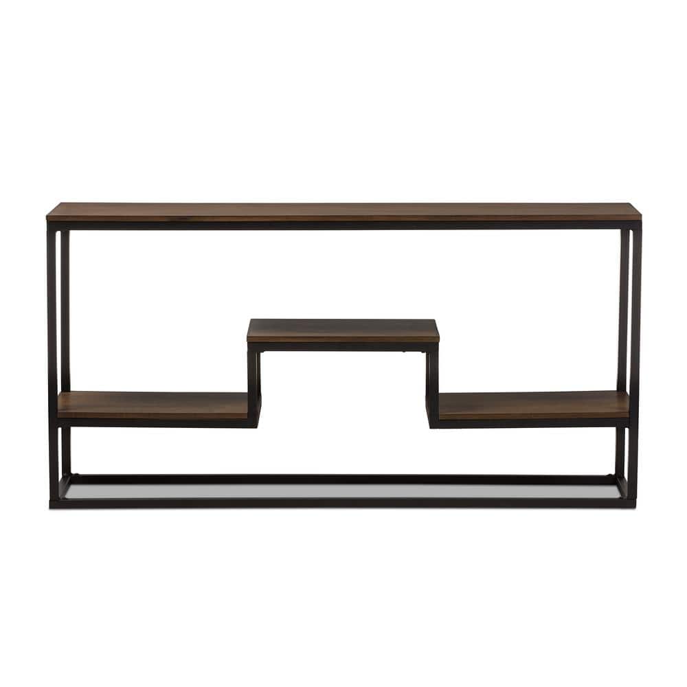 Rustic Industrial Black Metal and Distressed Wood Console Table with Storage