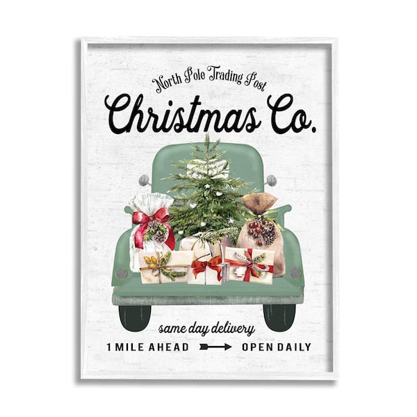 Stupell Industries Christmas Co Gift Truck by Lettered and Lined 1-Piece Framed Graphic Print Travel Poster Art Print 20 in. x 16 in.