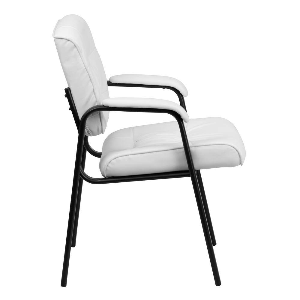 Modern White LeatherSoft Side Reception Chair with Black Metal Frame