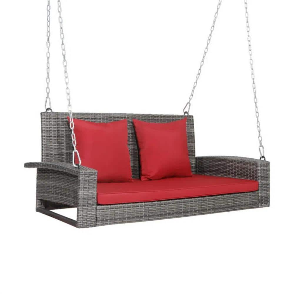 50 in. Brown Wicker Patio Swing without Parasol