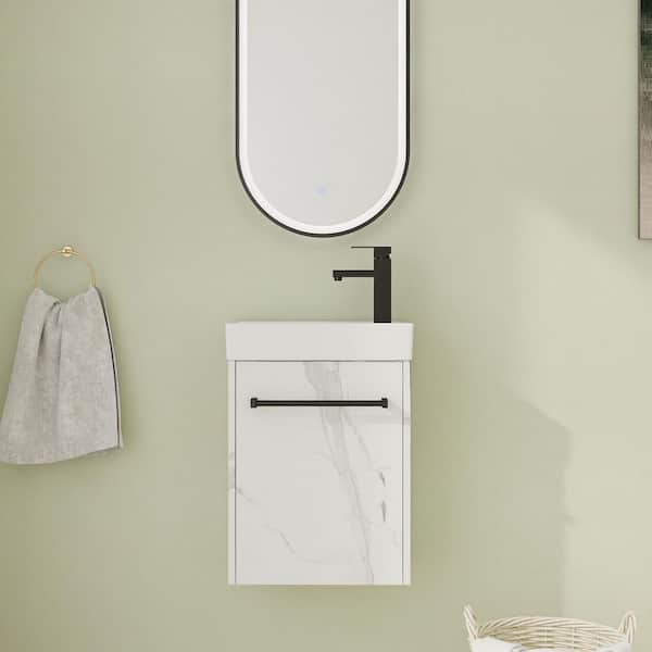 16 in. Wall-Mounted Single White Bath Vanity with White Ceramic Vanity Top Assembled