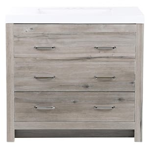 Woodbrook 37 in. W Bathroom Vanity in White Washed Oak with Cultured Marble Vanity Top in White with White Sink