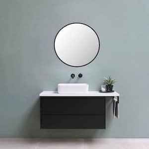 16 in. W x 16 in. H Black Round Brushed Aluminum Frame Wall Mirror