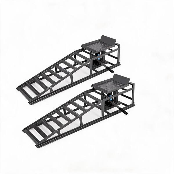 44.9 in. 5-Ton Hydraulic Steel Car Ramps, Adjustable High-Lift Vehicle Service Ramps, 2-Pack, Gray