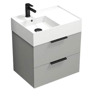 Derin 23.6 in. W x 17.32 in. D x 25.2 in . H Wall Mounted Bath Vanity in Grey Mist with Vanity Top Basin in White
