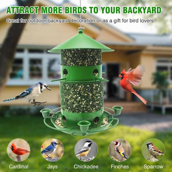 Unbranded - Exquisite Green Iron Squirrel Guard Hanging Multiple Bird Species Seed Feeder - 6 lbs. 1-Pack