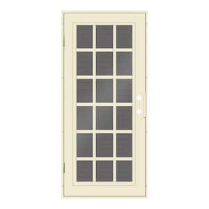 Classic French 30 in. x 80 in. Right Hand/Outswing Beige Aluminum Security Door with Black Perforated Metal Screen