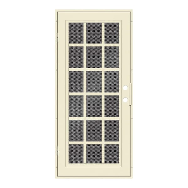 Unique Home Designs Classic French 30 in. x 80 in. Right Hand/Outswing Beige Aluminum Security Door with Black Perforated Metal Screen