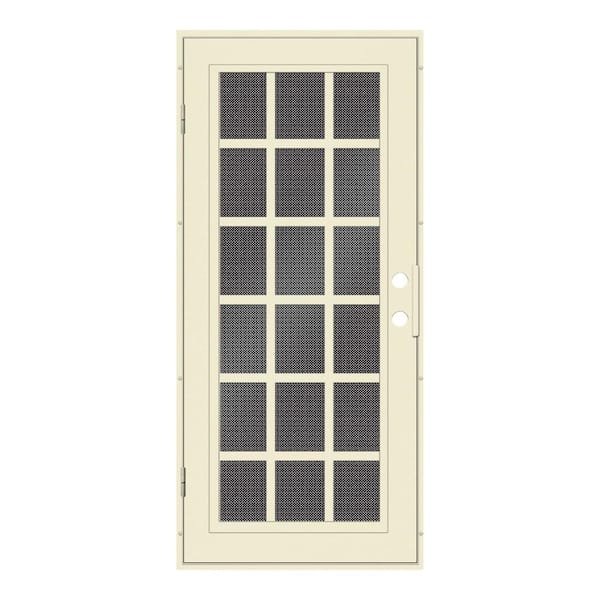 Unique Home Designs Classic French 36 in. x 80 in. Right Hand/Outswing Beige Aluminum Security Door with Black Perforated Metal Screen
