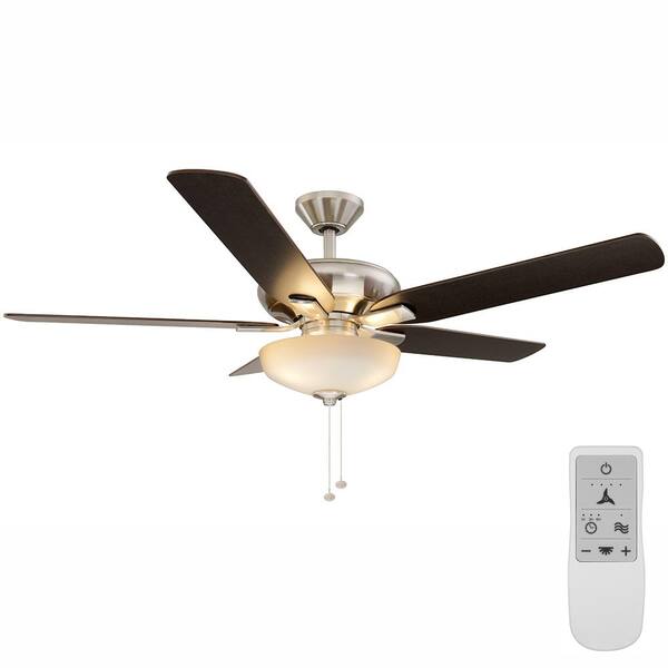 Hampton Bay Holly Springs 52 in. Brushed Nickel LED Ceiling Fan with Light Kit Works with Google Assistant and Alexa