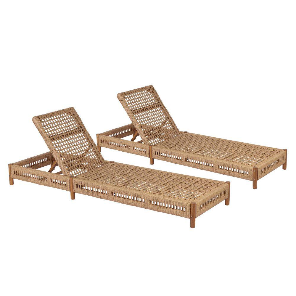 Eithne Teak Solid Wood Outdoor Chaise Lounge with Light Brown Wicker, Set of 2 price history on PriceWatchPro