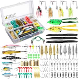 102-Piece Fishing Lures Baits Tackle Kit with Crankbaits, Plastic Worms, Topwater Lures, Jigs, Tackle Box and More