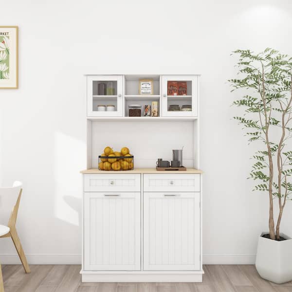 White Wood 39.37 in. x 67.72 in Pantry Cabinet with Adjustable Shelves