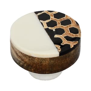 Stone Pattern 1-1/3 in. White Half and Half Round Cabinet Knob