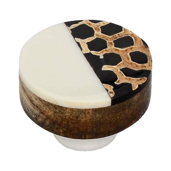 Mascot Hardware Stone Pattern 1-1/3 in. White Half and Half Round Cabinet Knob