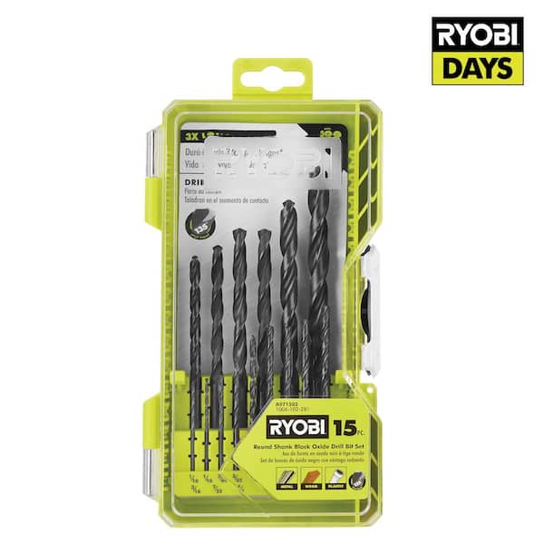 RYOBI Black Oxide Round Shank Drill Bit Set (15-Piece)
