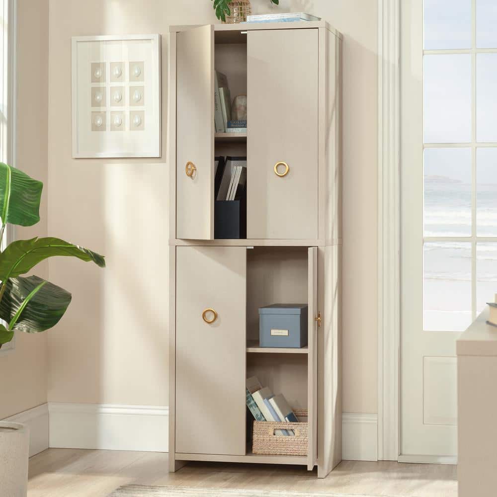 Dove Linen Freestanding White Cabinet with Adjustable Shelving